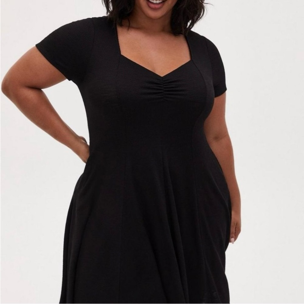 Torrid Black Rib-Knit Cinch Front Short Dress Minimalist Business Casual
